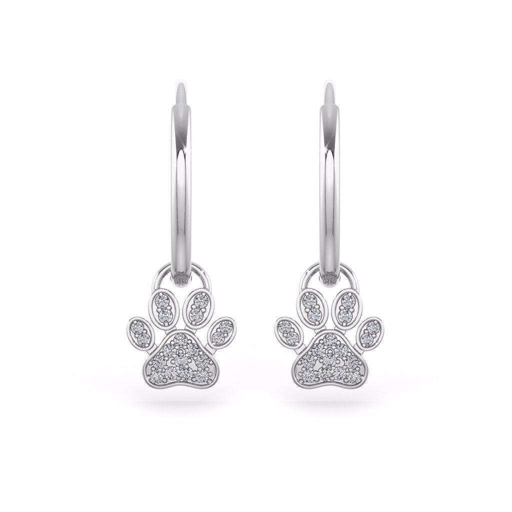Orecchini a cerchio con ciondolo a forma di zampa di diamante in oro bianco