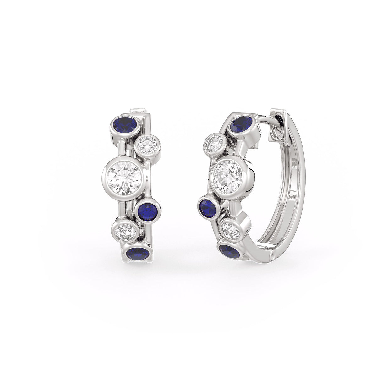 Pair of silver hoop earrings with blue gemstones