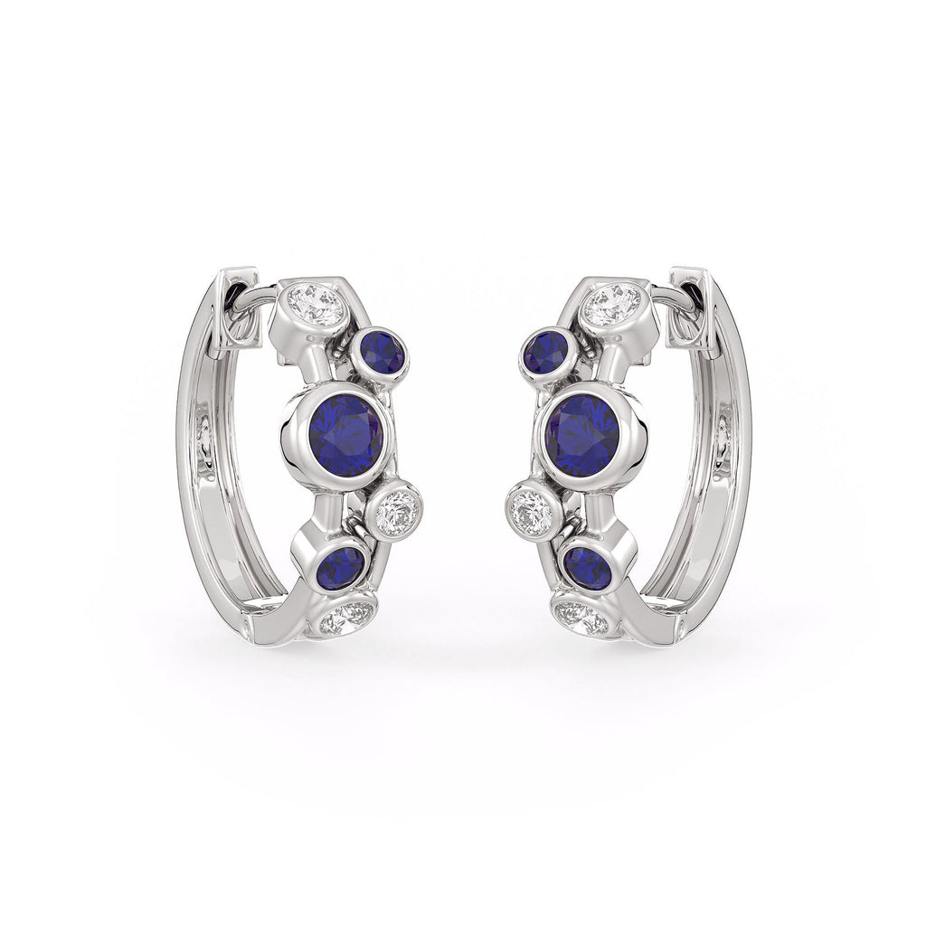 Diamond Sapphire Bubble Hoops Earrings 18ct White Gold