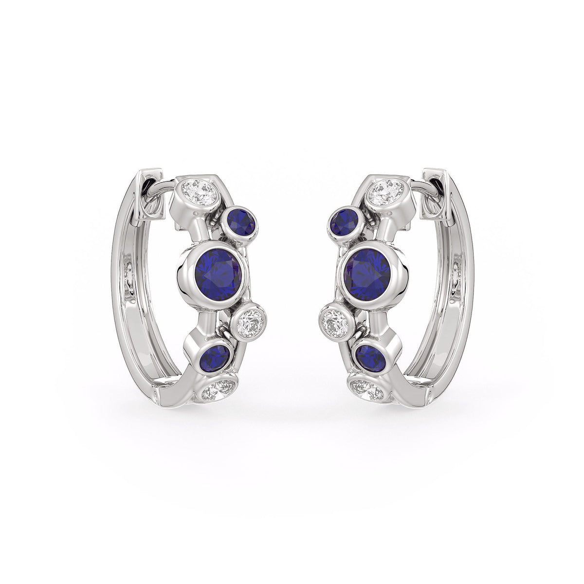 Diamond Sapphire Bubble Hoops Earrings 18ct White Gold