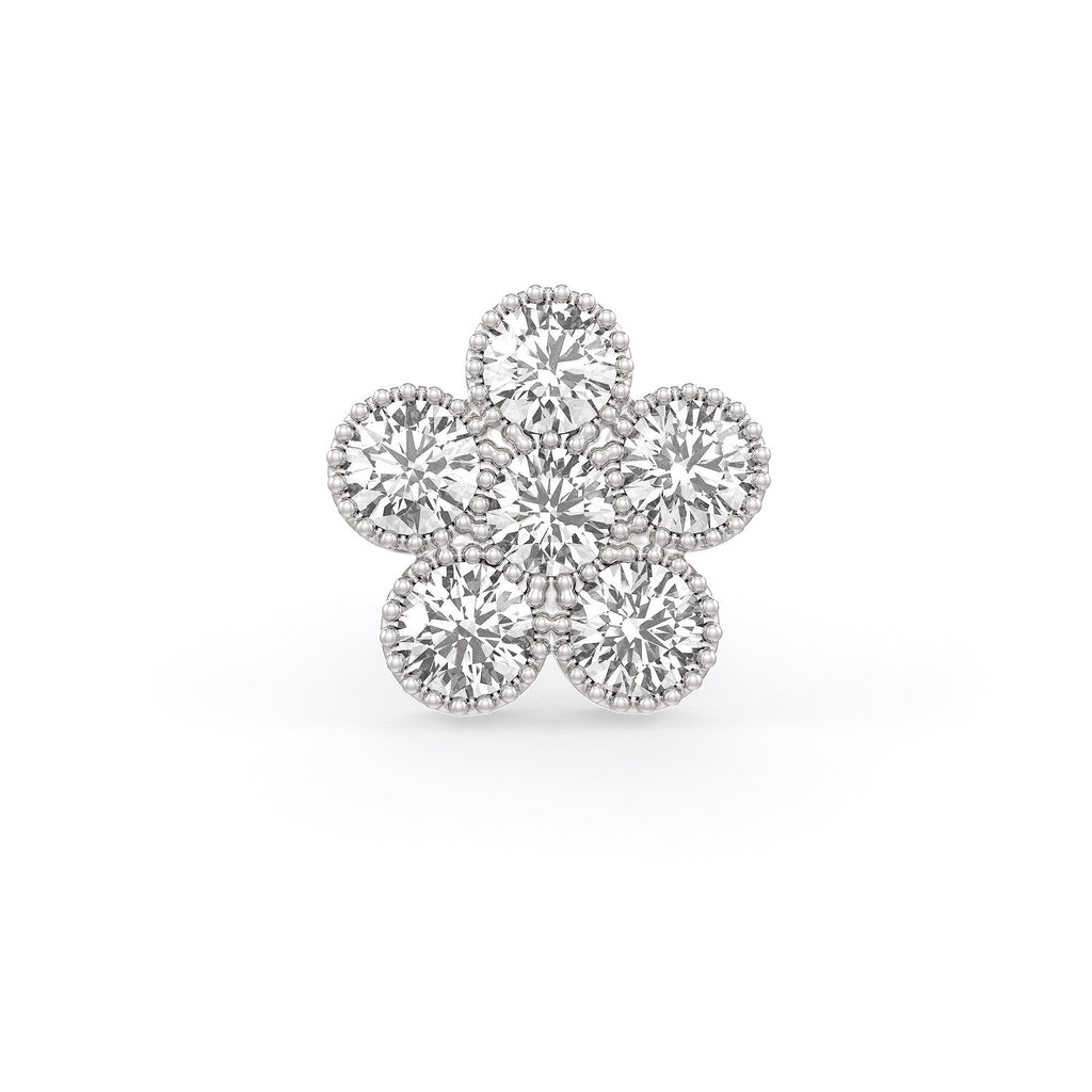 Daisy Flower Diamond Cartilage Stud 18ct White Gold Earring 0.33ct