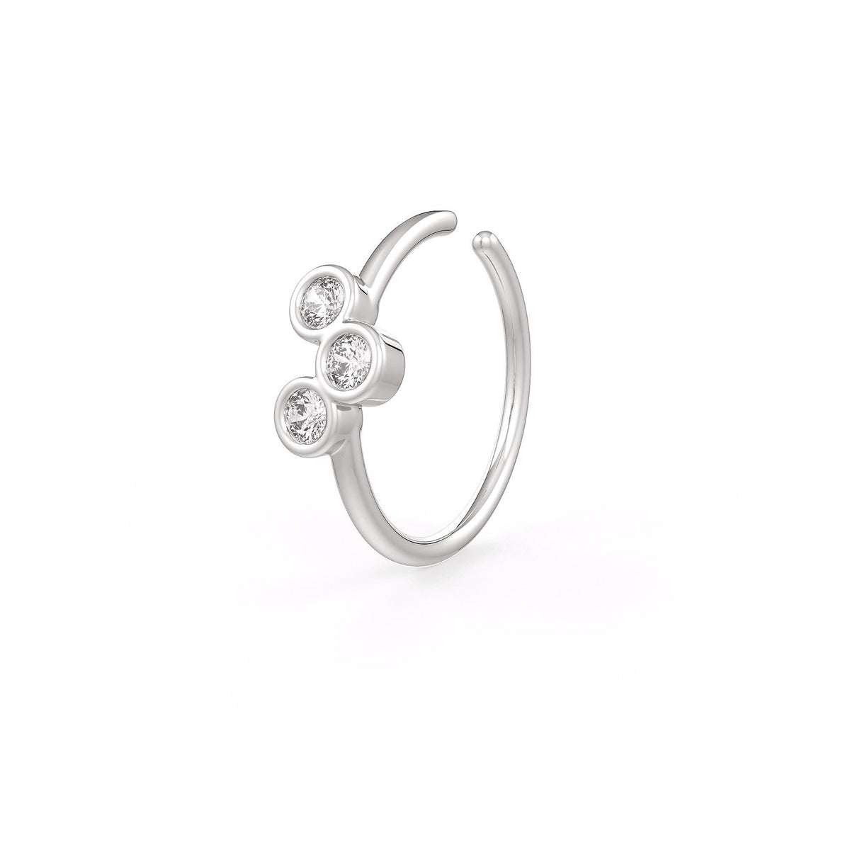 Skinny Diamond Nose Hoop Trilogy Ring 18ct White Gold