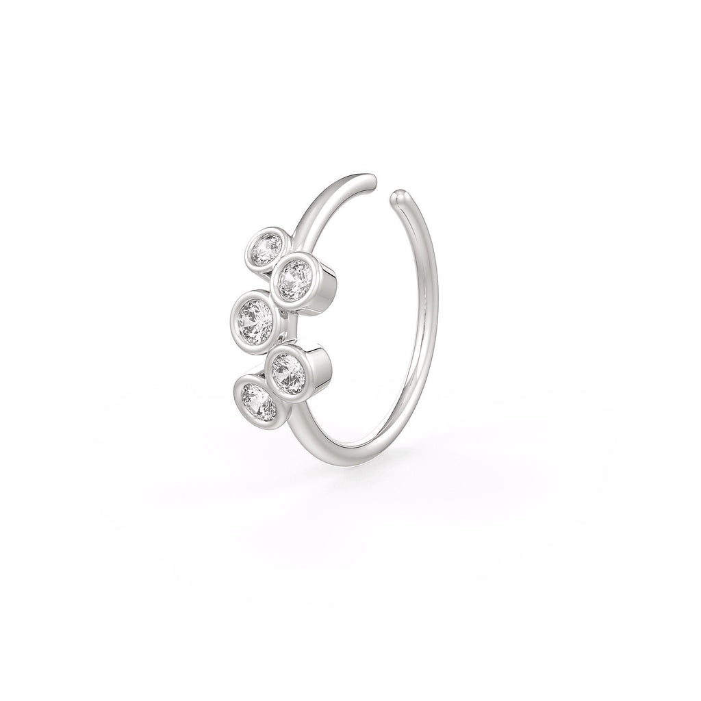Skinny white gold nose hoop with sparkling diamonds