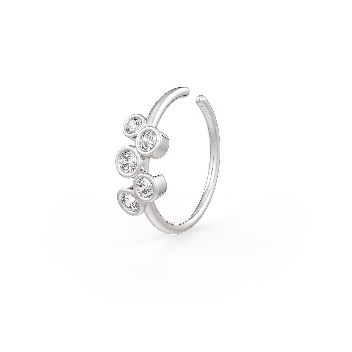 Skinny white gold nose hoop with sparkling diamonds