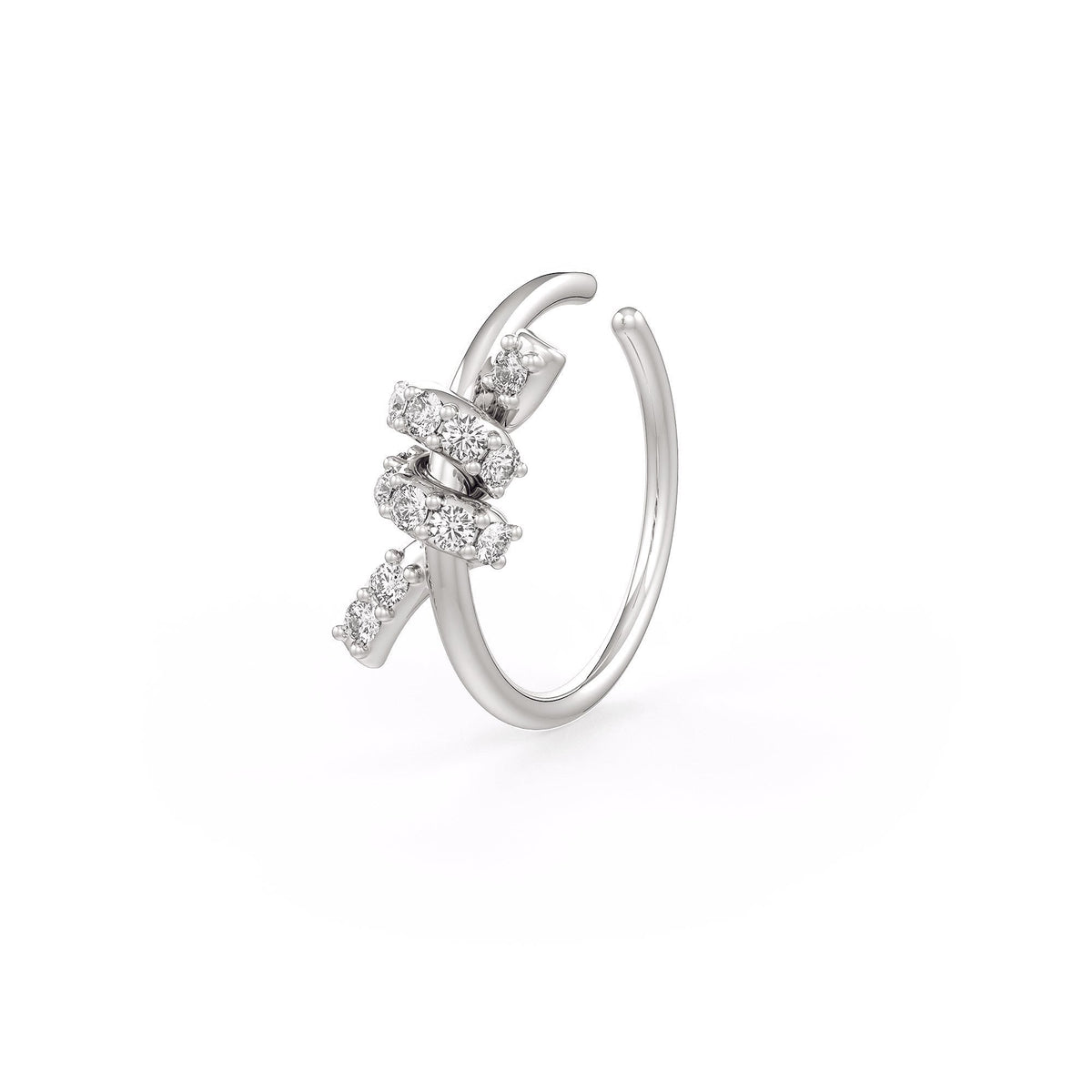 Skinny knot diamond nose ring in 18ct white gold