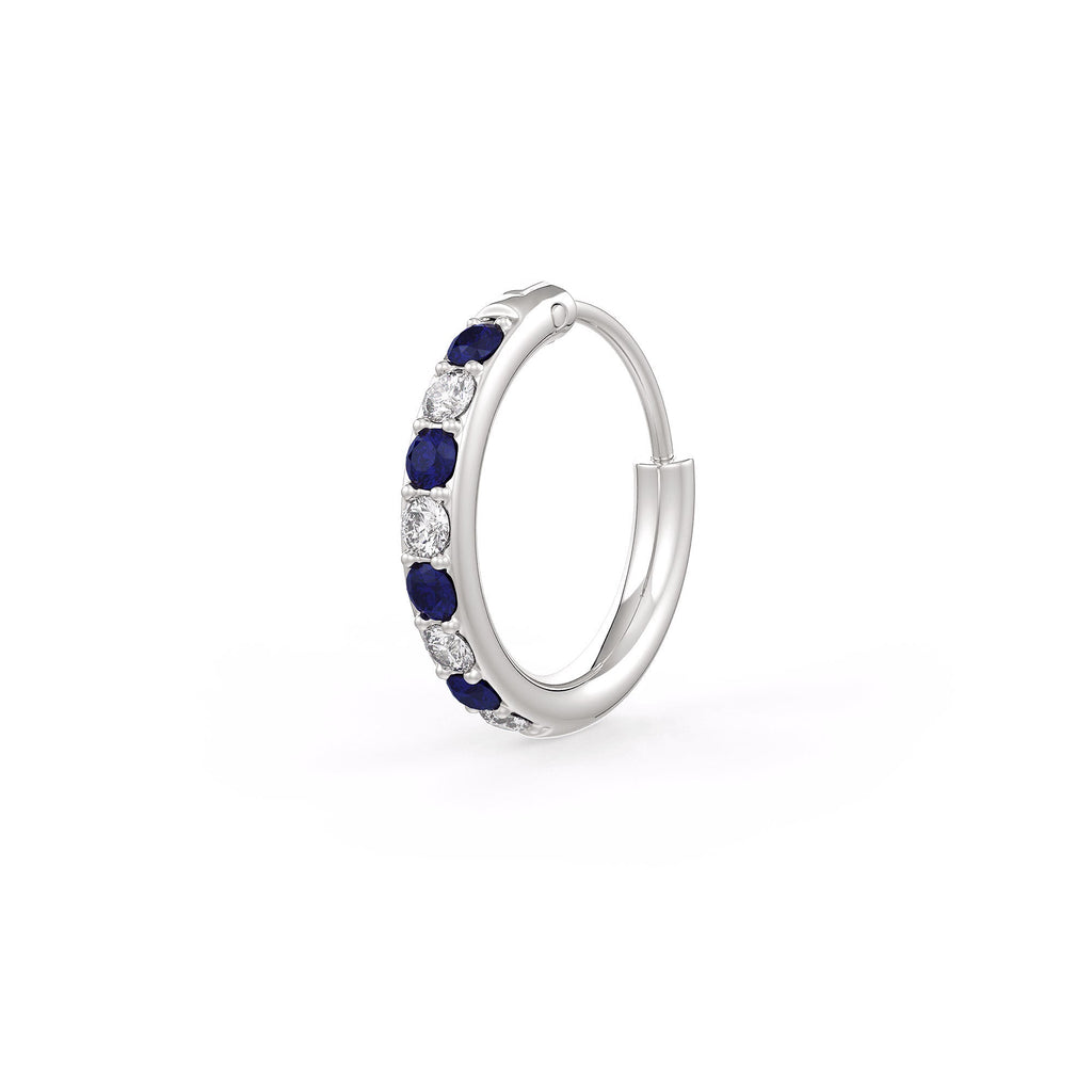 Diamond sapphire skinny nose hoop white gold