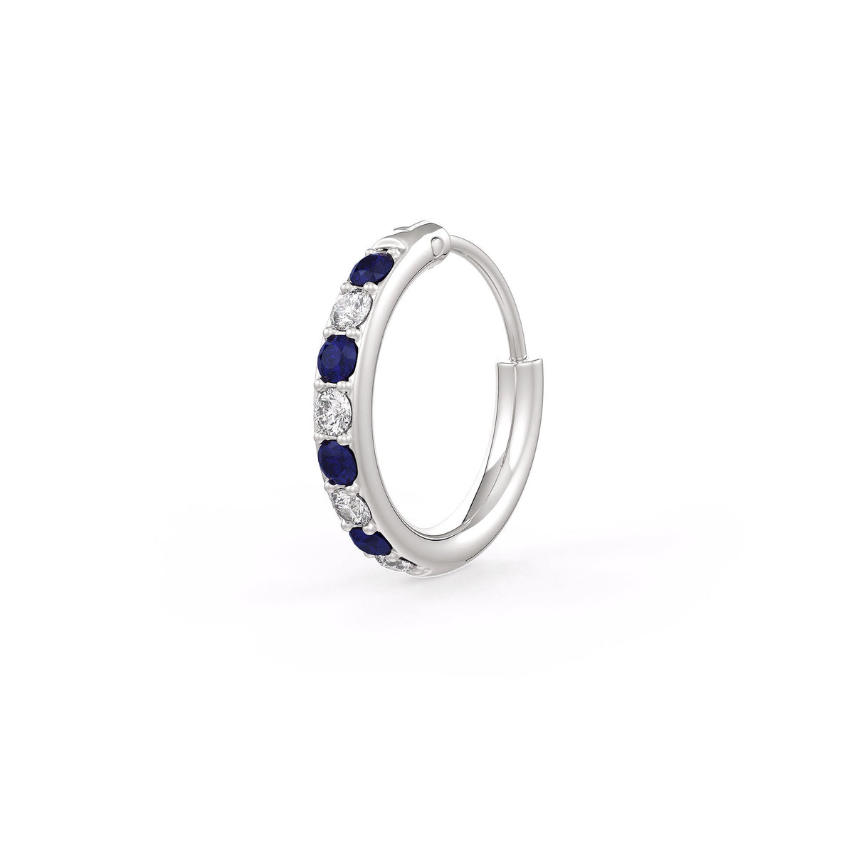 Diamond sapphire skinny nose hoop white gold