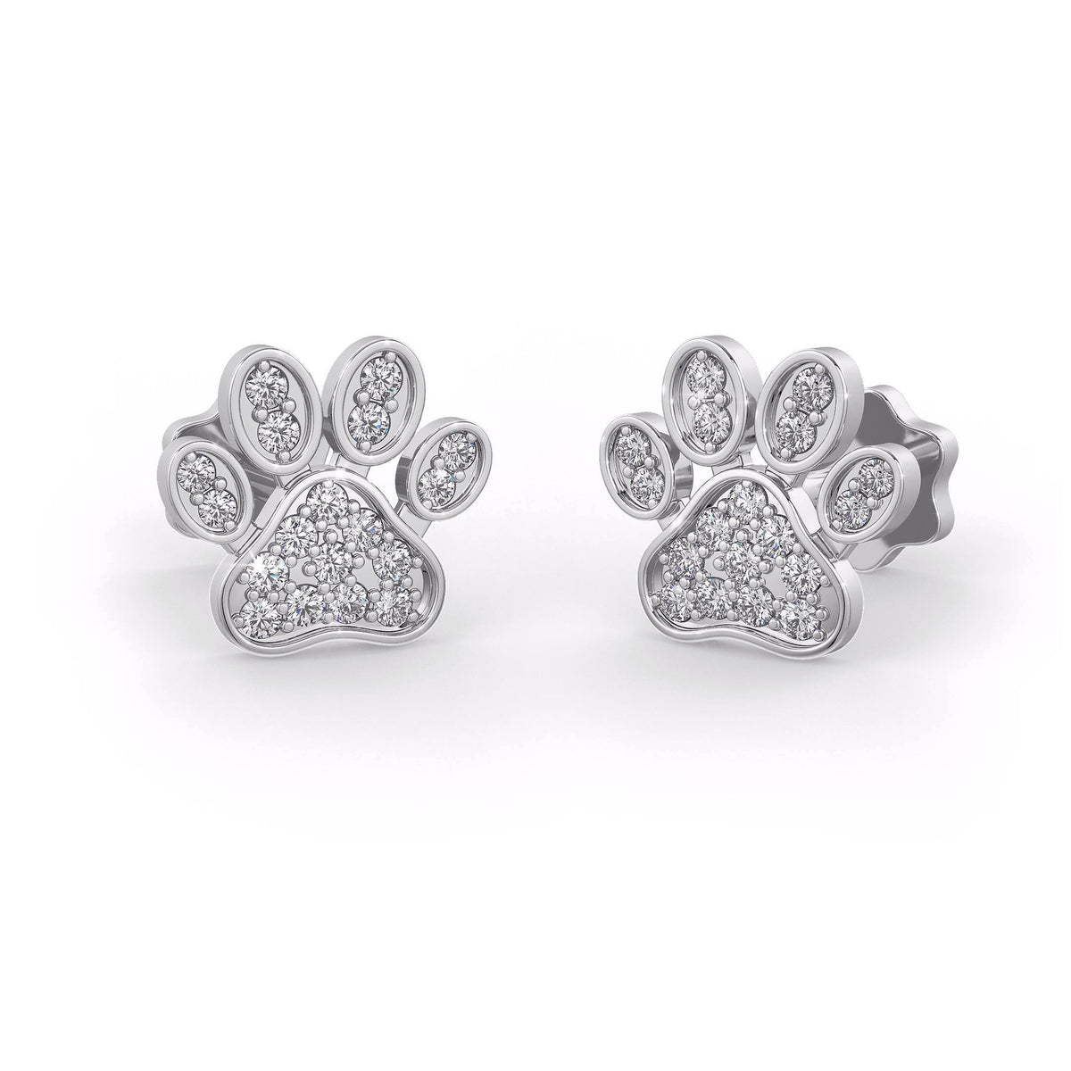 Elegant 18ct paw-shaped diamond cartilage studs