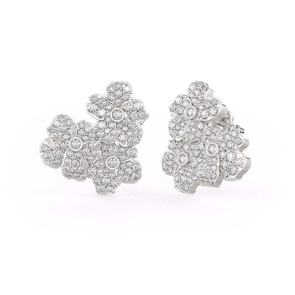 Delicate floral earrings designed with sparkling round diamonds