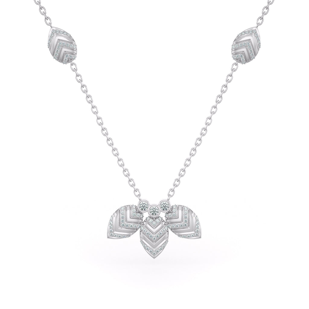 Collier en or blanc 18 carats serti de diamants 1,20 ct et orné de pétales de nénuphar.