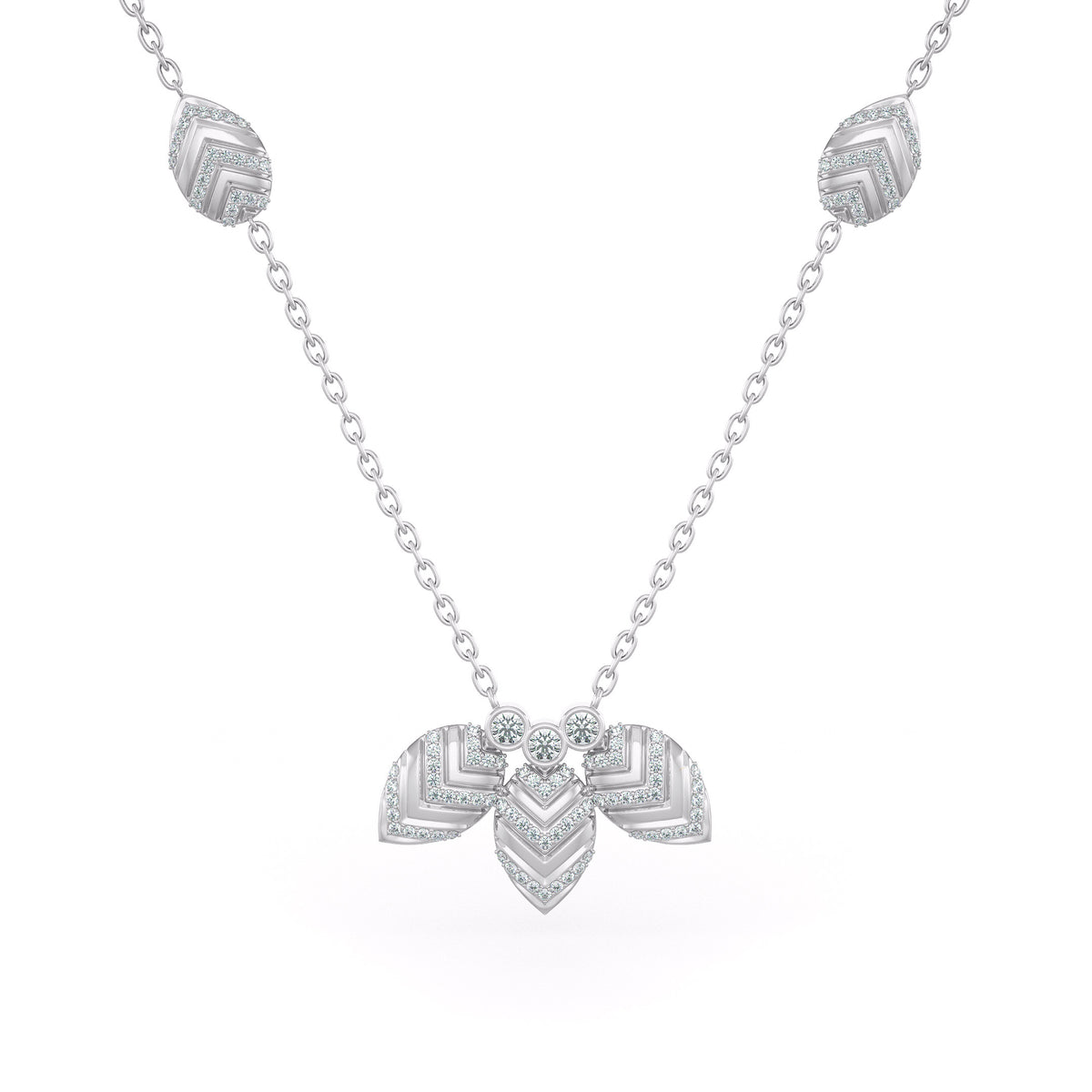 Collier en or blanc 18 carats serti de diamants 1,20 ct et orné de pétales de nénuphar.