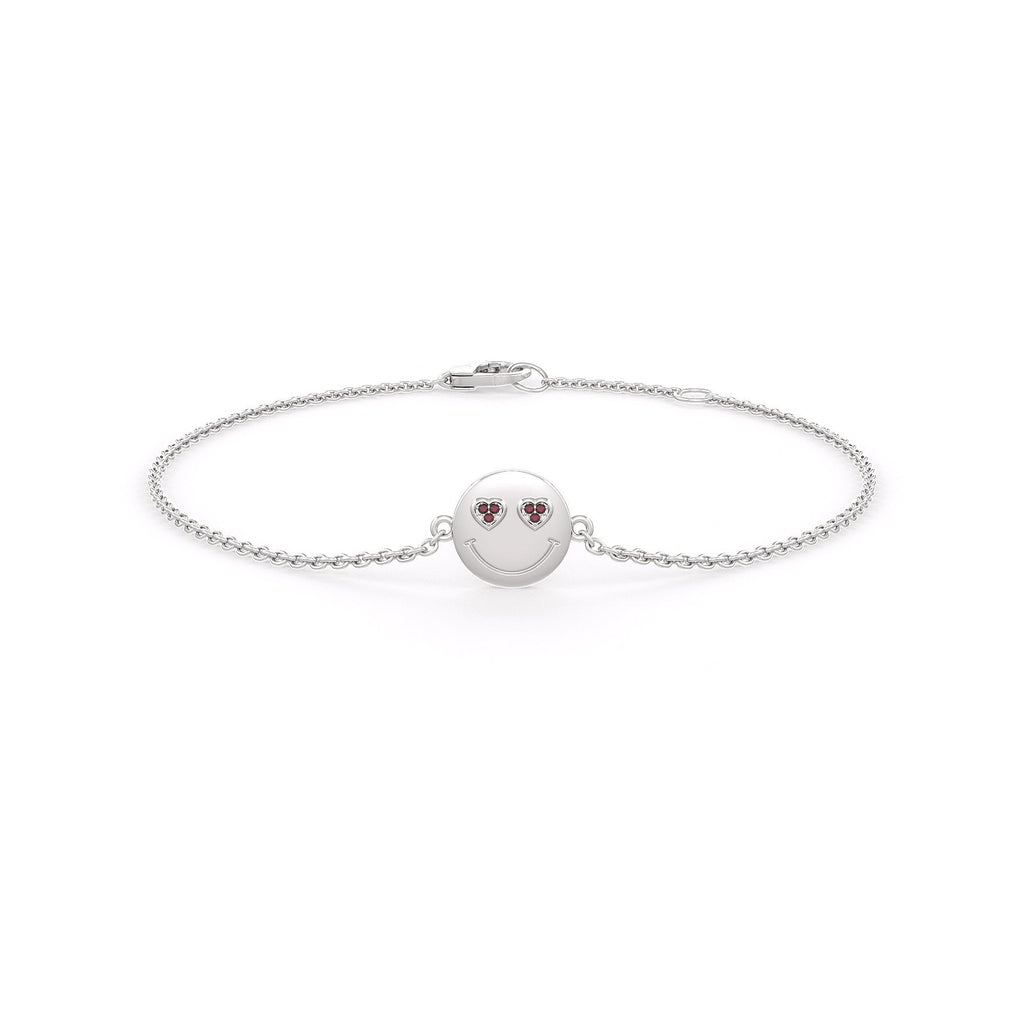 Natural Ruby Heart Emoji Bracelet in 18ct White Gold