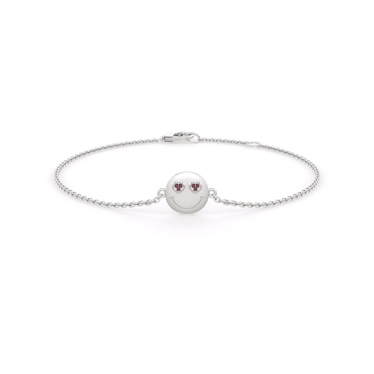 Natural Ruby Heart Emoji Bracelet in 18ct White Gold