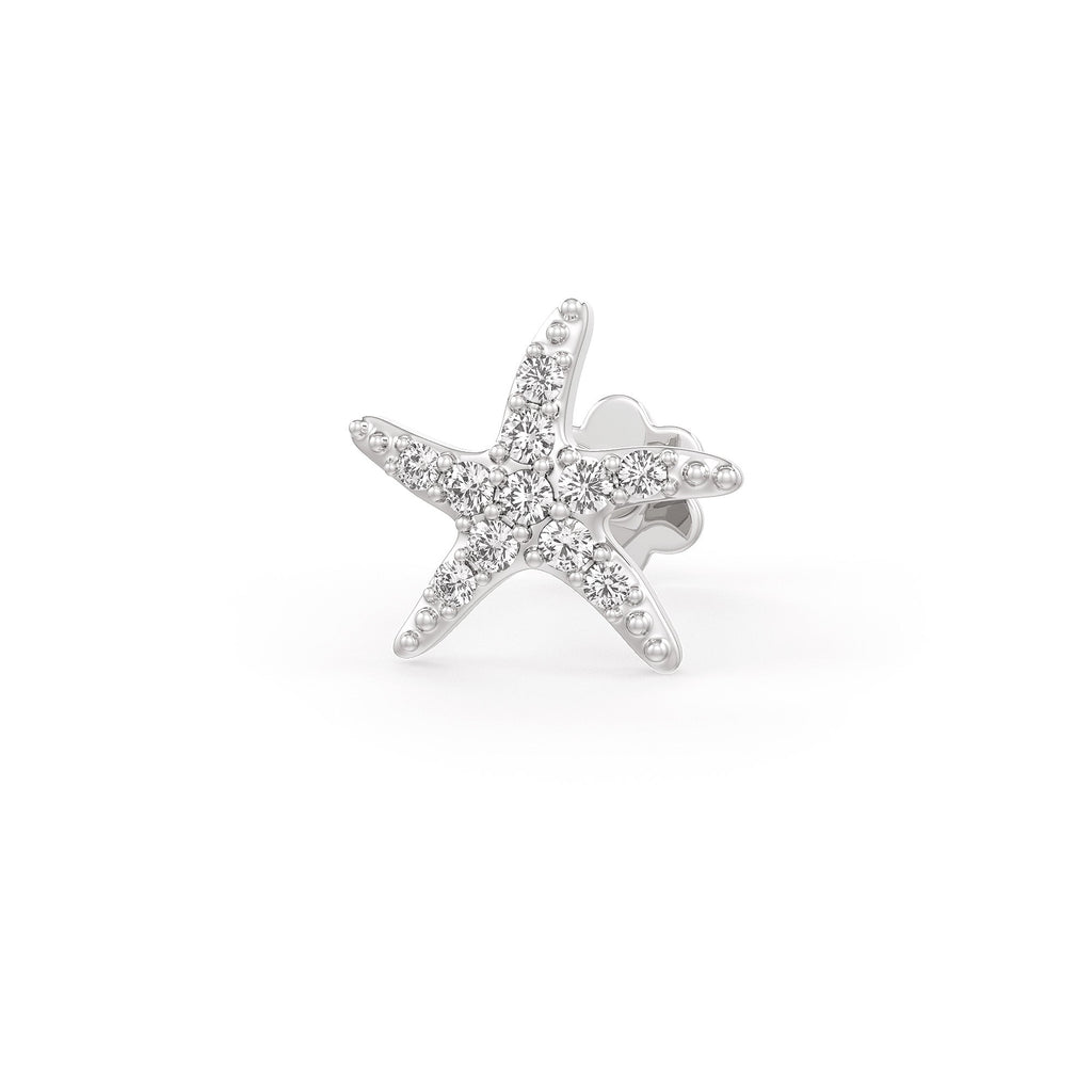 Starfish Diamond Nose Stud Pin 18ct White Gold