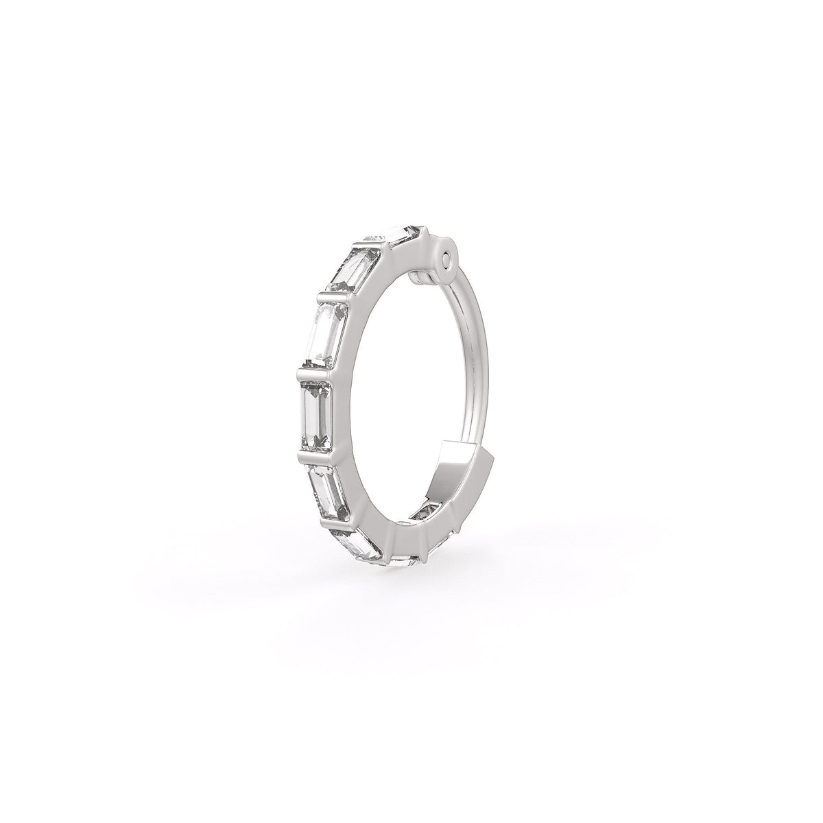 0.15ct baguette diamond nose hoop ring in 18ct white gold