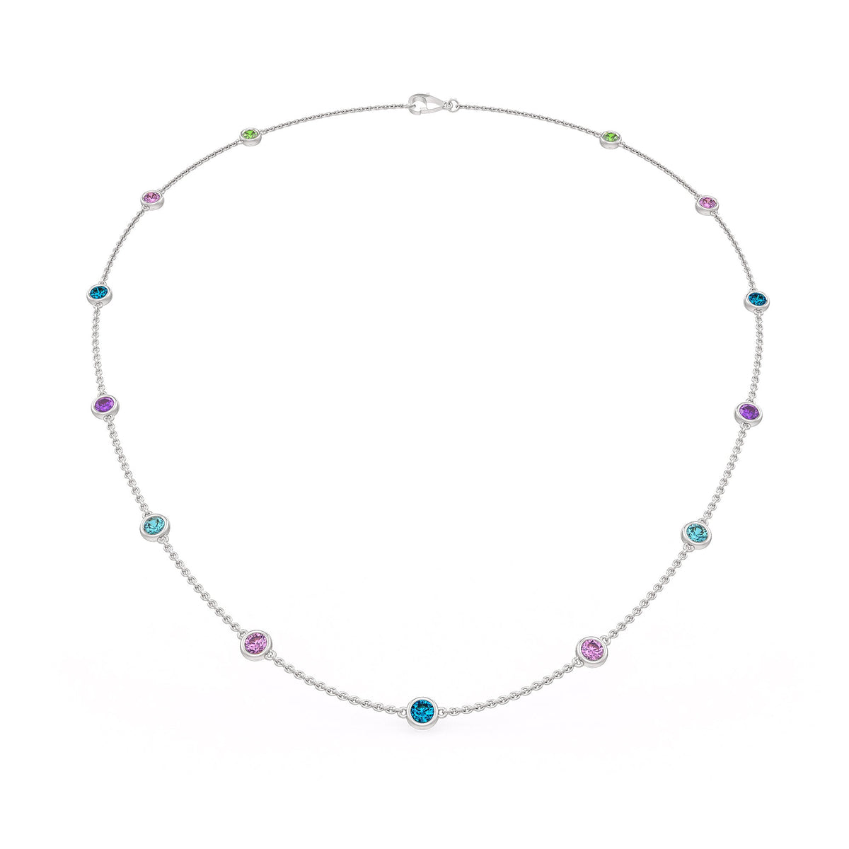 Elegant 18ct White Gold Topaz Pink Sapphire Gemstone Necklace