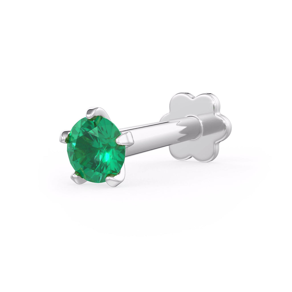  Spilla da naso con smeraldo verde intenso in oro bianco 18 carati