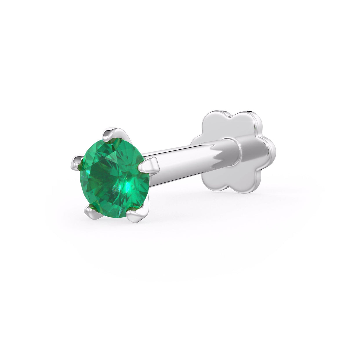  Spilla da naso con smeraldo verde intenso in oro bianco 18 carati