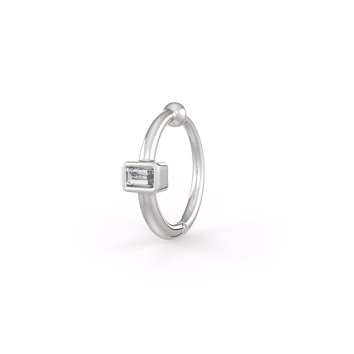 Baguette diamond nose hoop in 18ct white gold