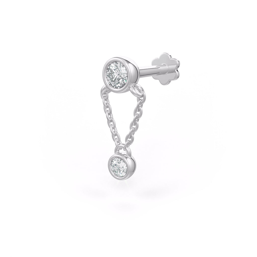 Diamant-Ohrstecker mit Kette in 18 Karat Weißgold, 0,11 Karat, Einzelohrring