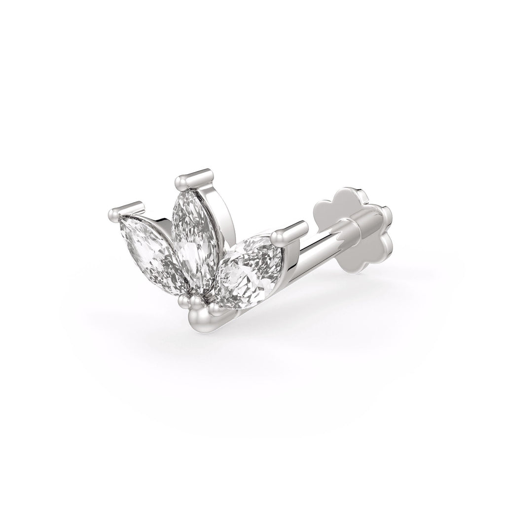 Marquise Diamond Nose Pin Lotus Stud 18ct White Gold