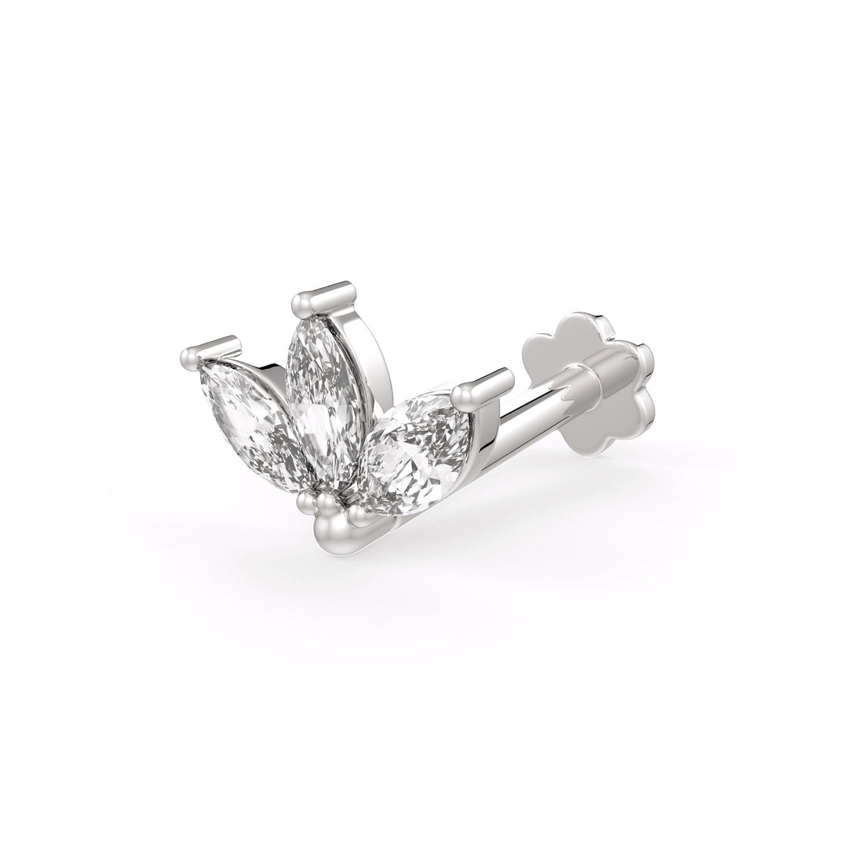 Marquise Diamond Nose Pin Lotus Stud 18ct White Gold