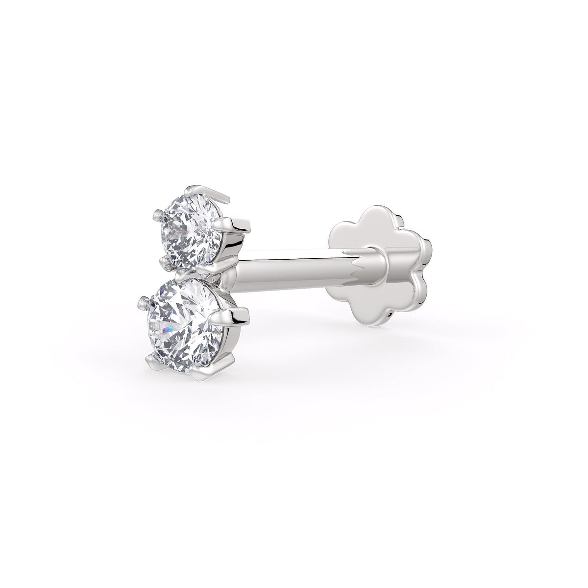 Twin diamond screwback nose stud in 18K white gold