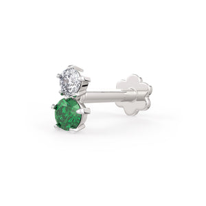 Diamond Emerald Nose Pin 18ct White Gold stud Toi et Moi