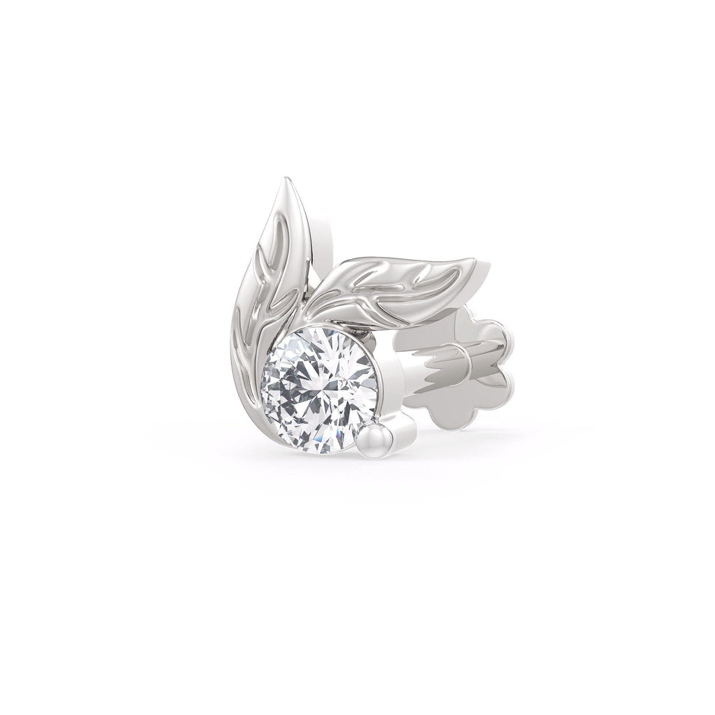 White gold leaf diamond nose stud