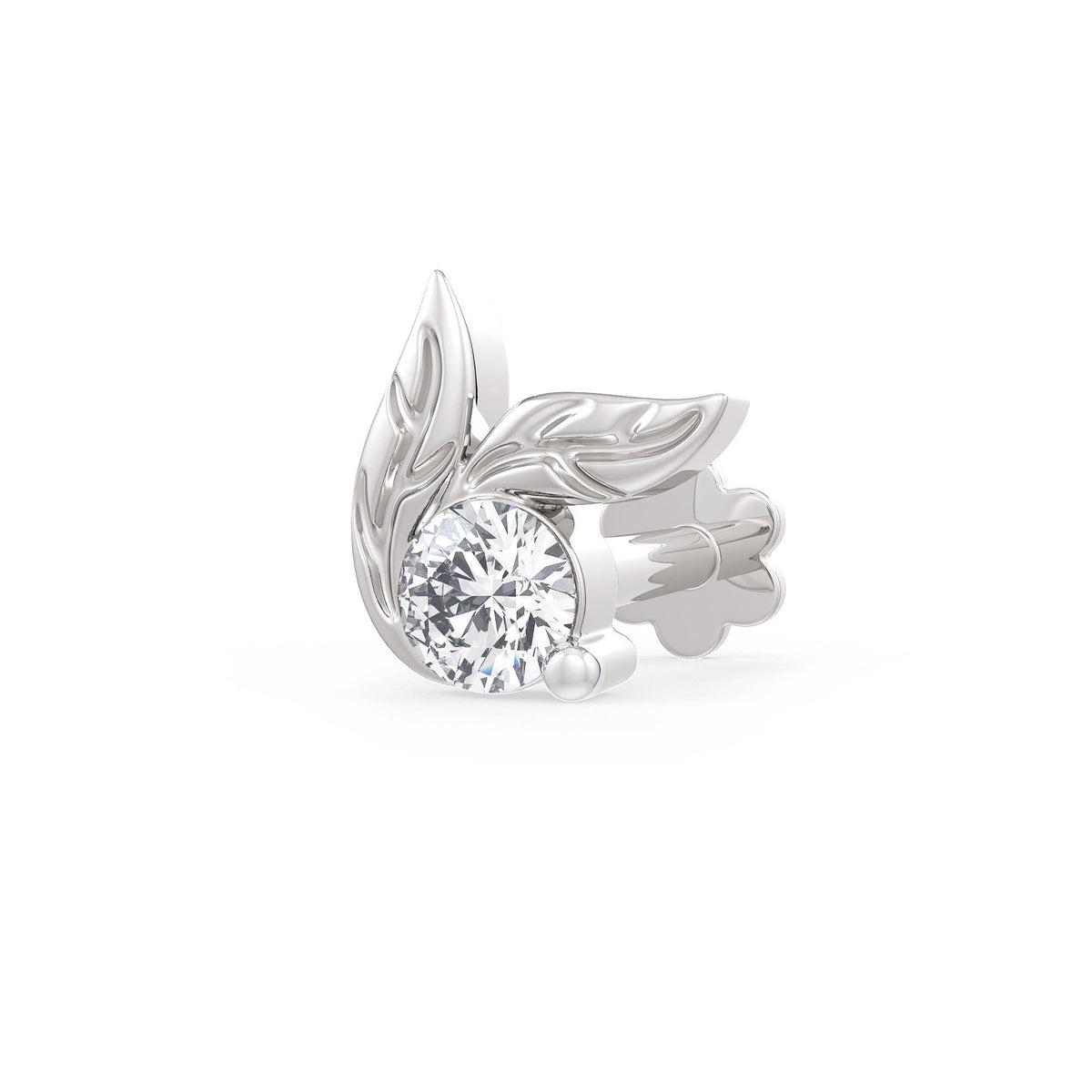 Diamond nose stud in 18ct white gold leaf 0.08ct screwback pin