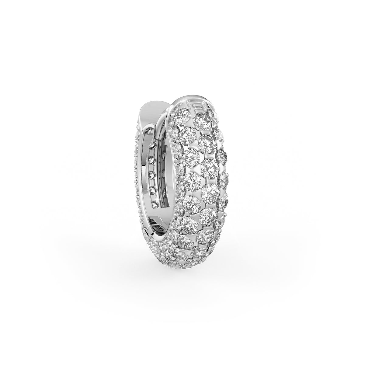  Coppia di orecchini a cerchio con 5 file di diamanti da 1,60 ct, con chiusura a scatto da 10 mm, in oro bianco 18 ct, con pavé di diamanti e cartilagine.