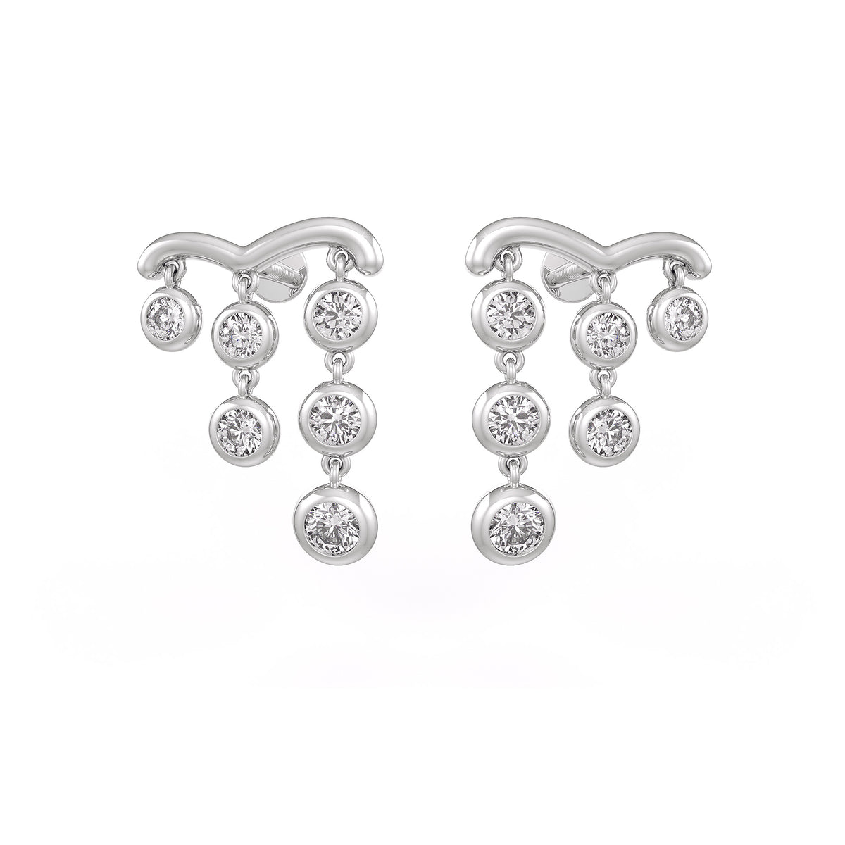 Boucles d'oreilles en or blanc 18 carats serties de diamants 1 carat, forme goutte de pluie.