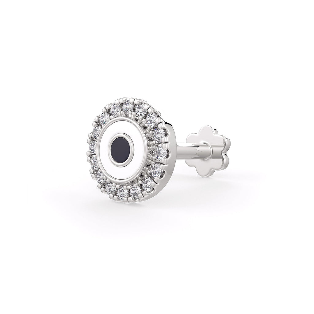white nose stud with clear stones on a white background