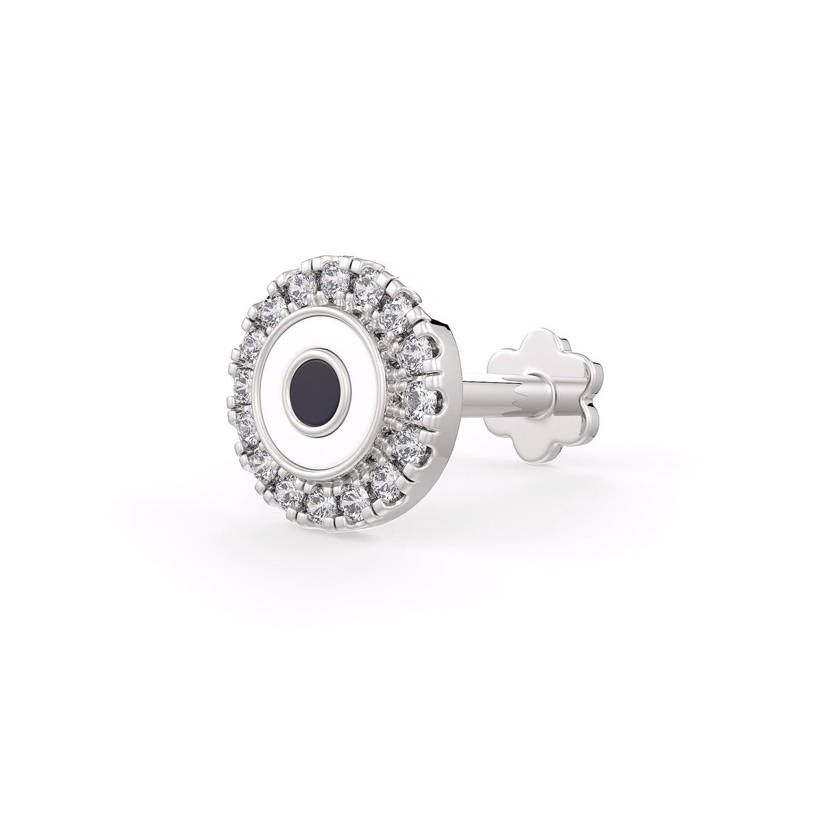 white nose stud with clear stones on a white background