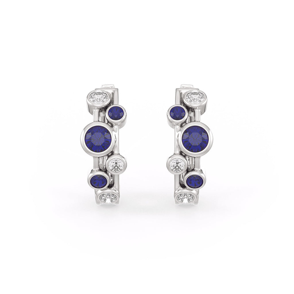 Diamond Sapphire Bubble Hoops Earrings 18ct White Gold
