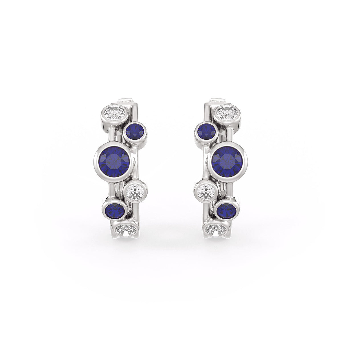Diamond Sapphire Bubble Hoops Earrings 18ct White Gold