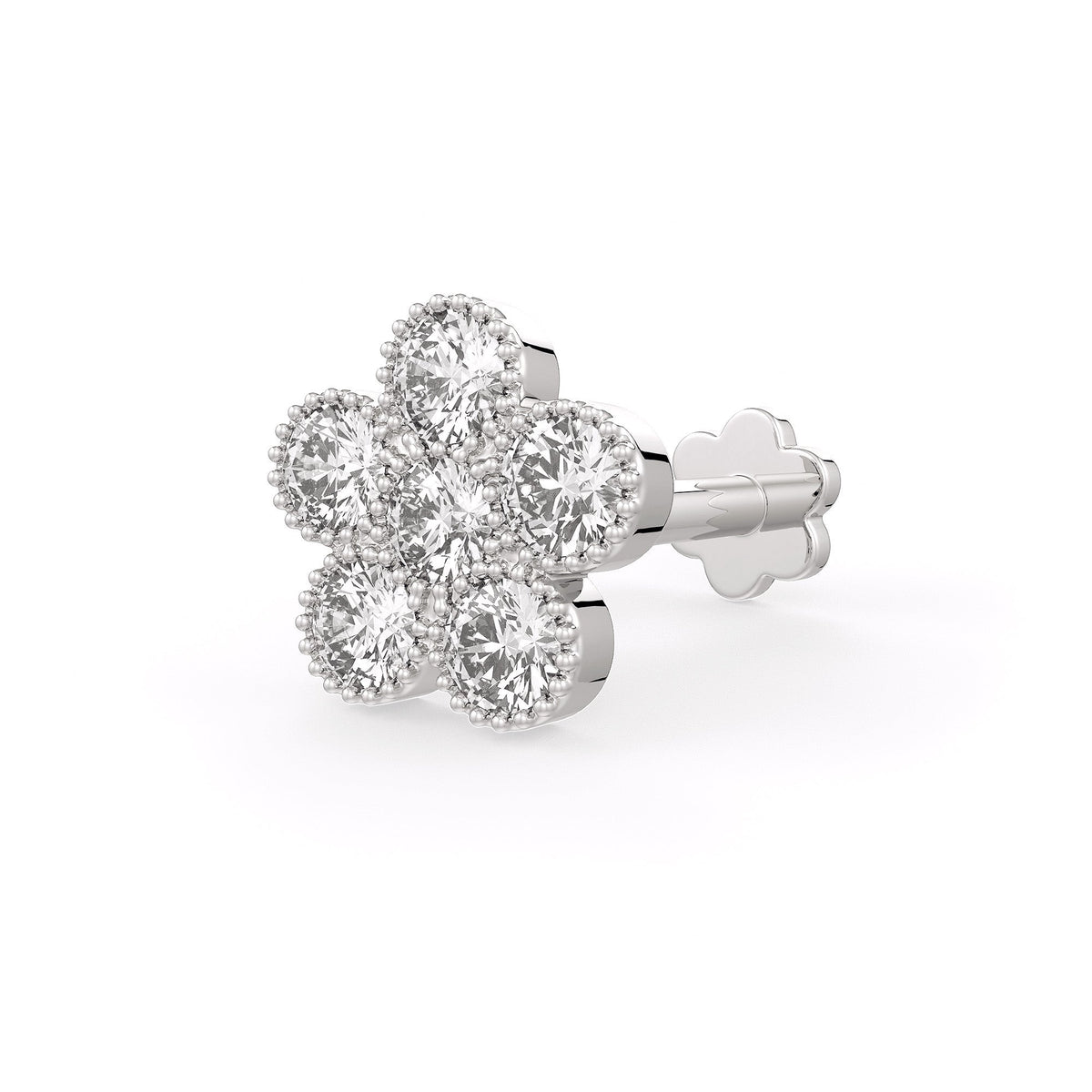 Daisy Flower Diamond Nose Stud 18ct White Gold Large 0.33ct