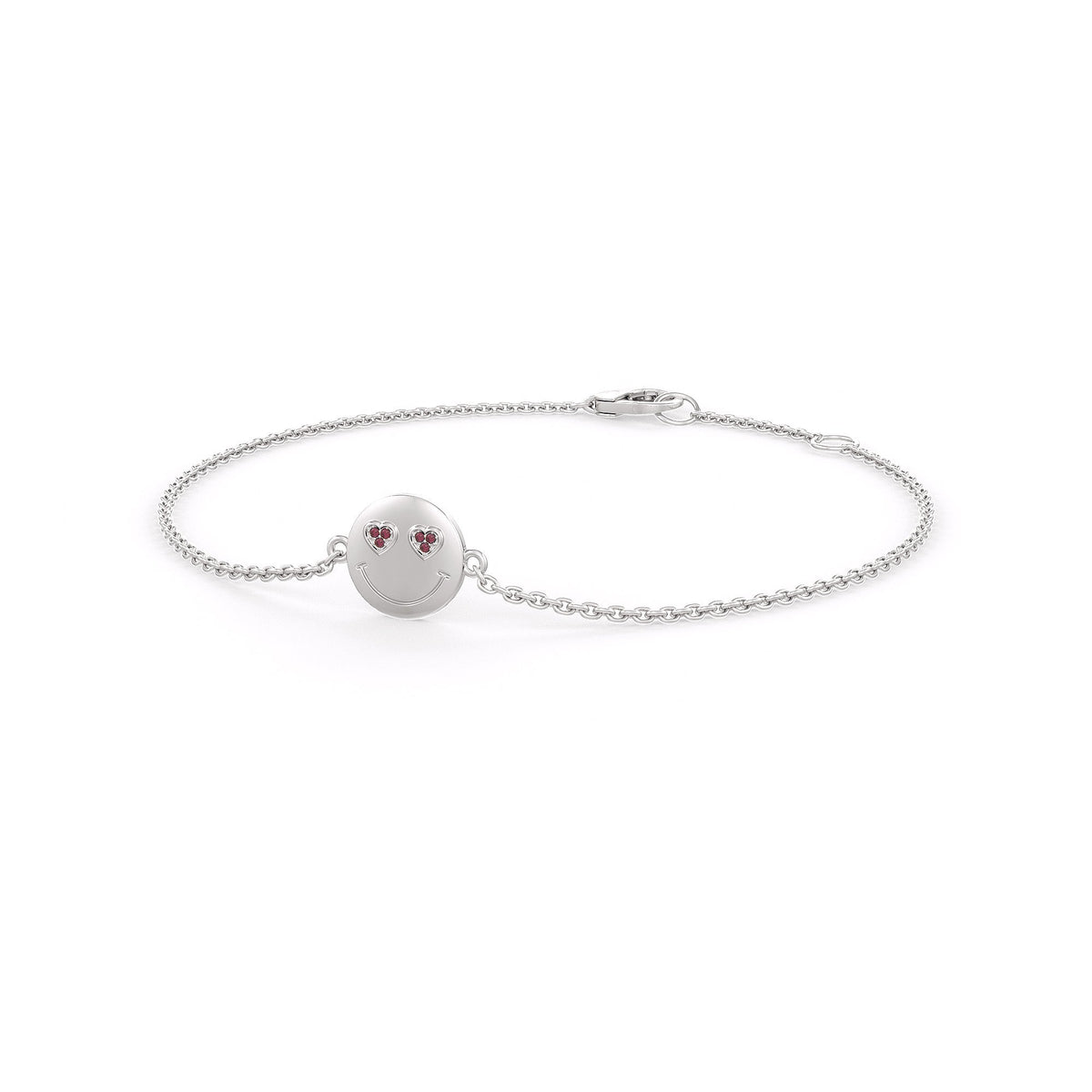 Natural Ruby Heart Emoji Bracelet in 18ct White Gold