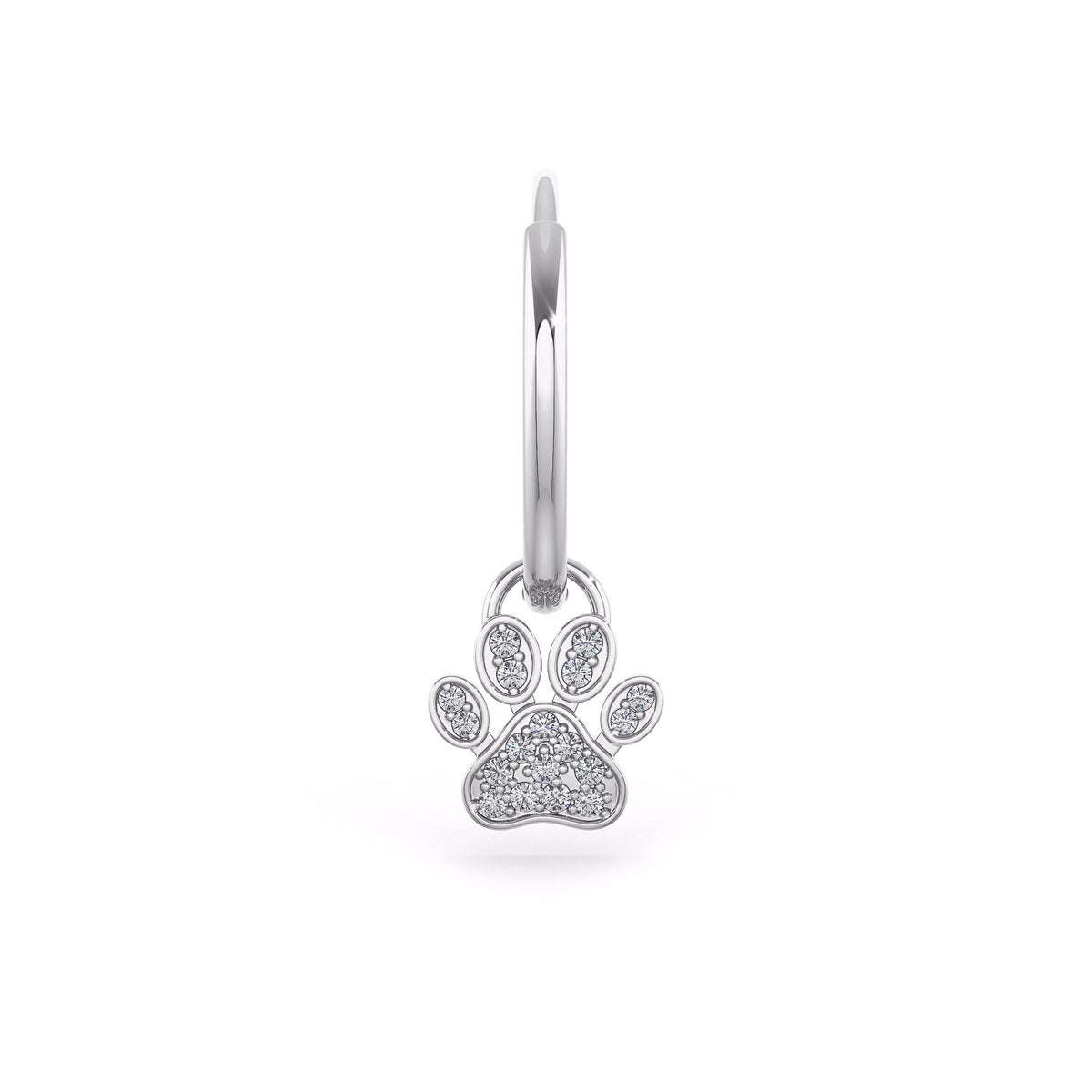 Diamond Paw Charm Hoop Earrings White Gold