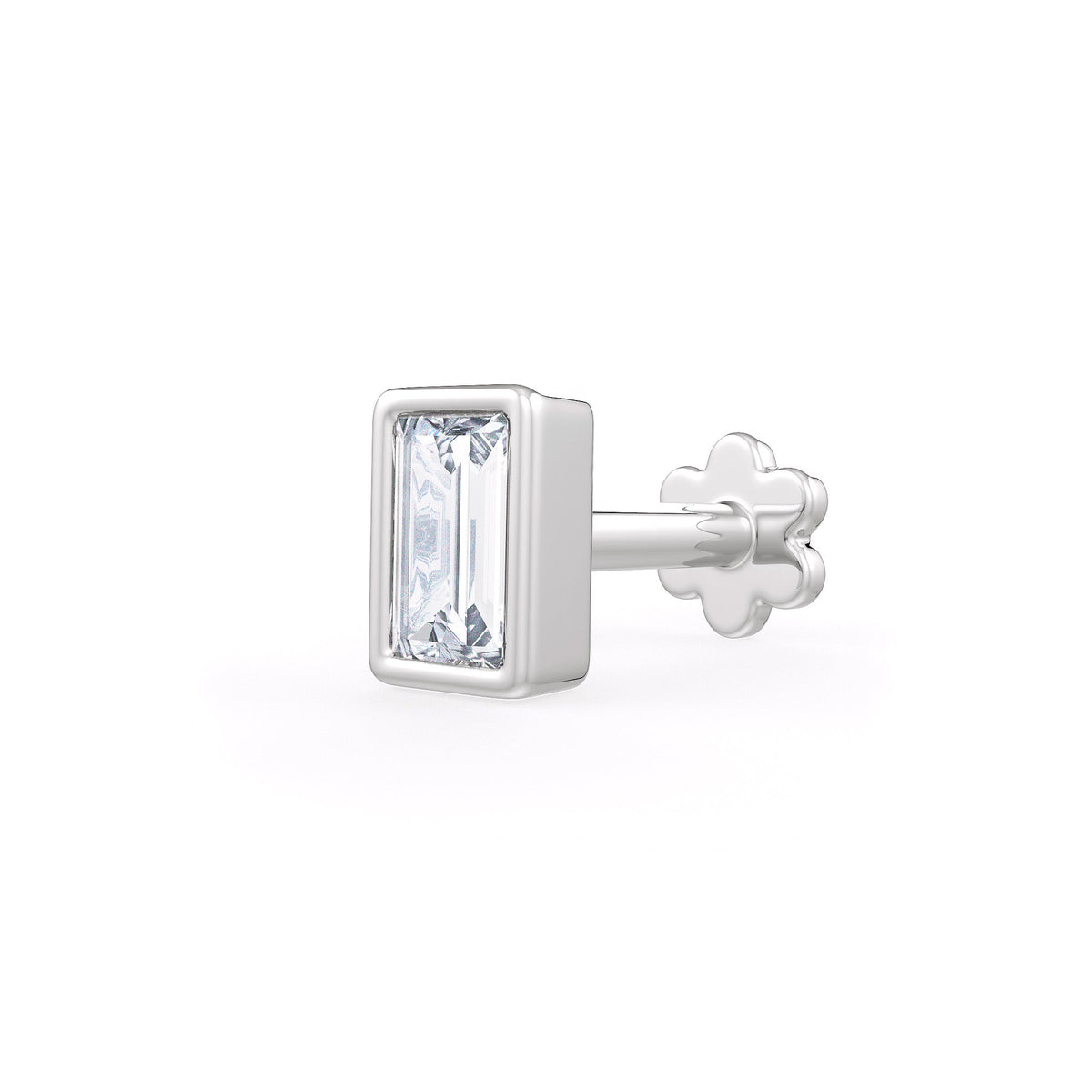 Baguette diamond nose stud in 18k white gold