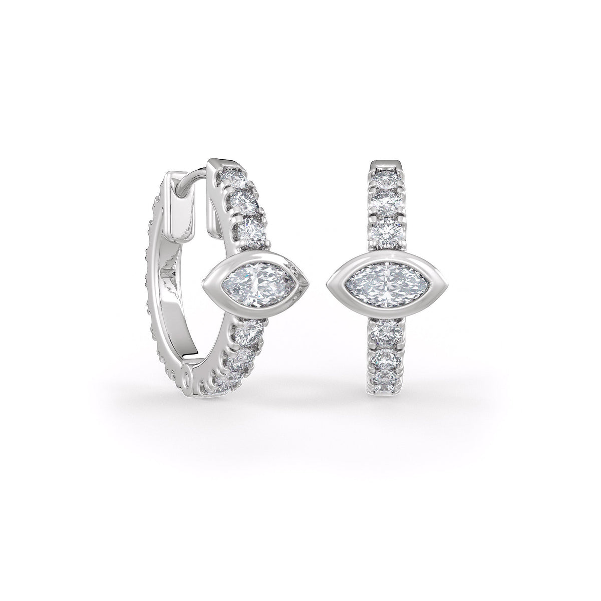 Radiant marquise diamond eternity hoops in white gold