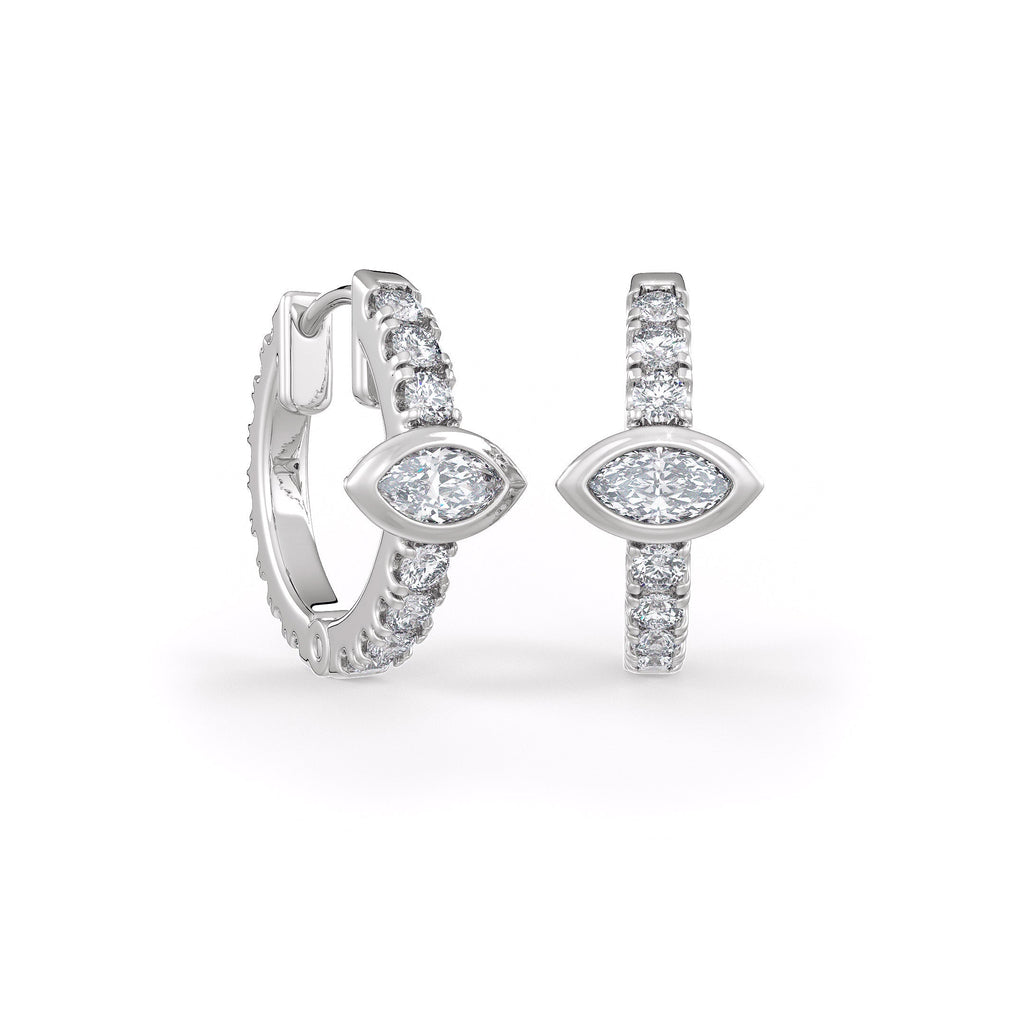 18ct white Gold Full Eternity 10mm Diamond Hoops Earrings 0.70ct Marquise solitaire (Pair)