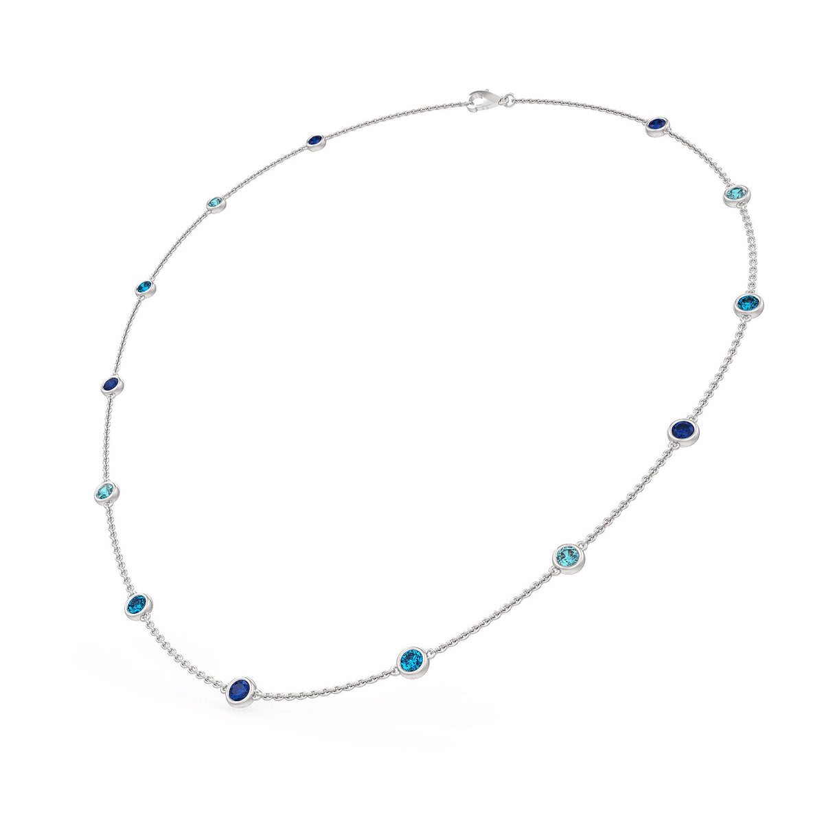 Blue Sapphire Topaz and Aquamarine gold necklace