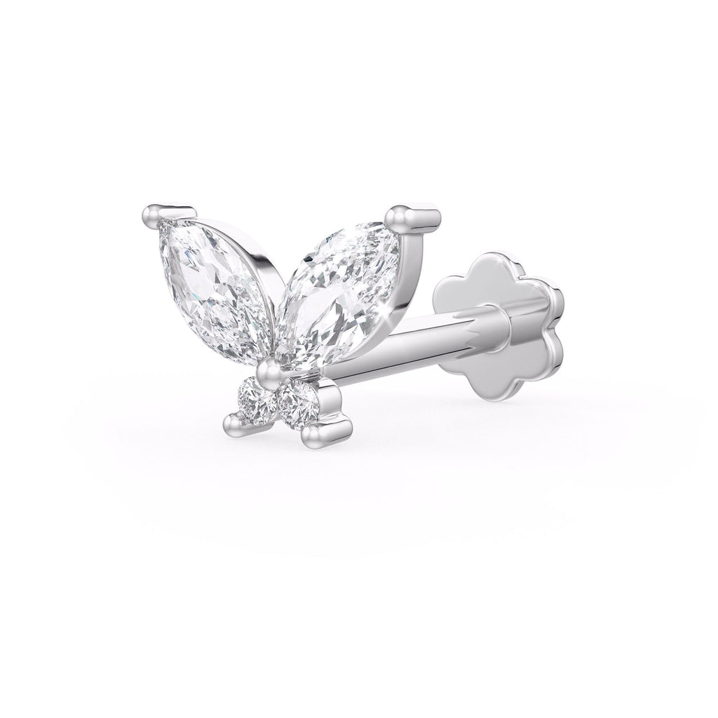 18ct White Gold Diamond Cartilage Stud – Marquise Cut Butterfly Design Screwback Earring