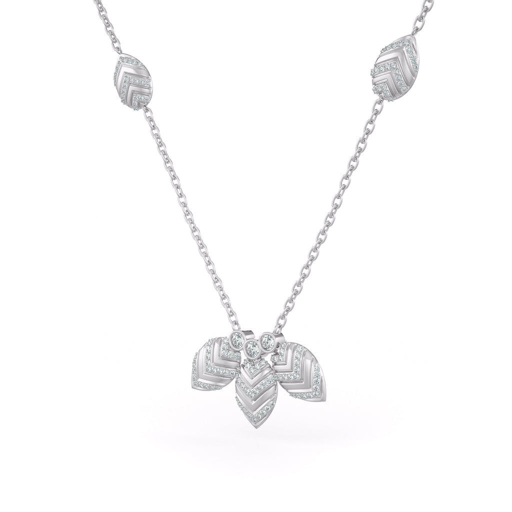 Collier en or blanc 18 carats serti de diamants 1,20 ct et orné de pétales de nénuphar.