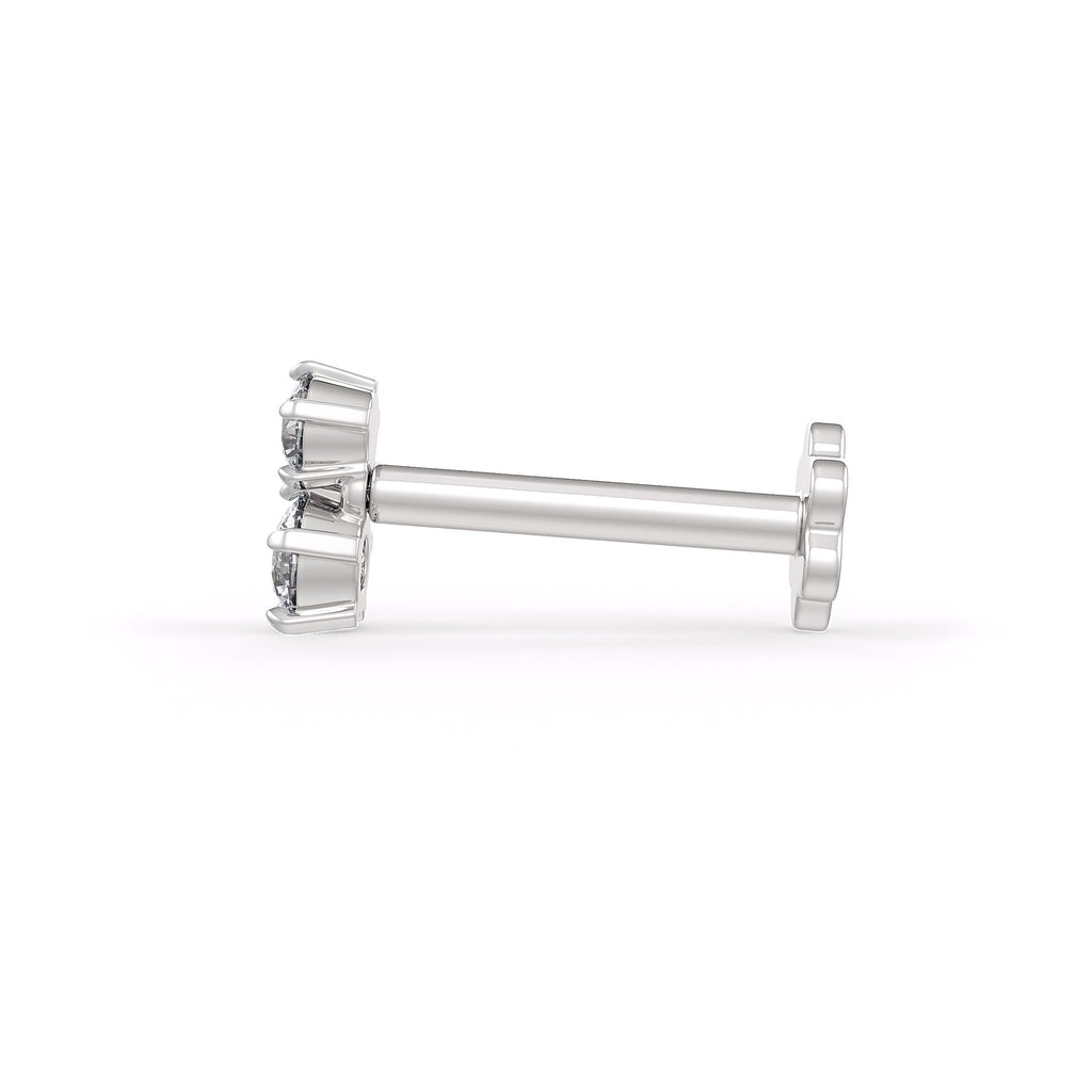 Twin diamond nose piercing stud with secure screwback