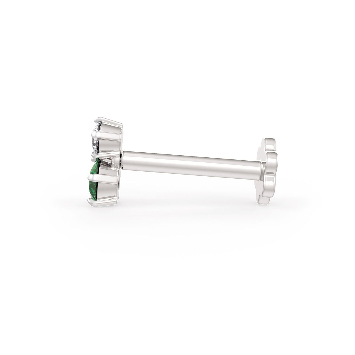 Emerald gemstone and diamond white gold nose stud