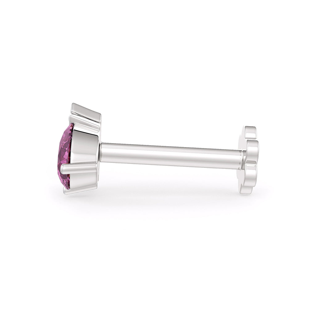 Ruby pink gemstone nose pin in white gold