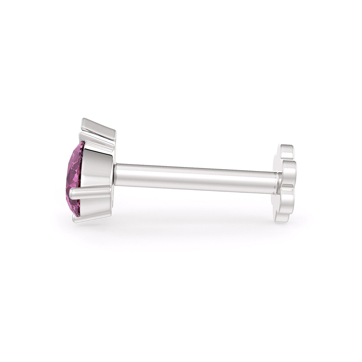 Ruby pink gemstone nose pin in white gold