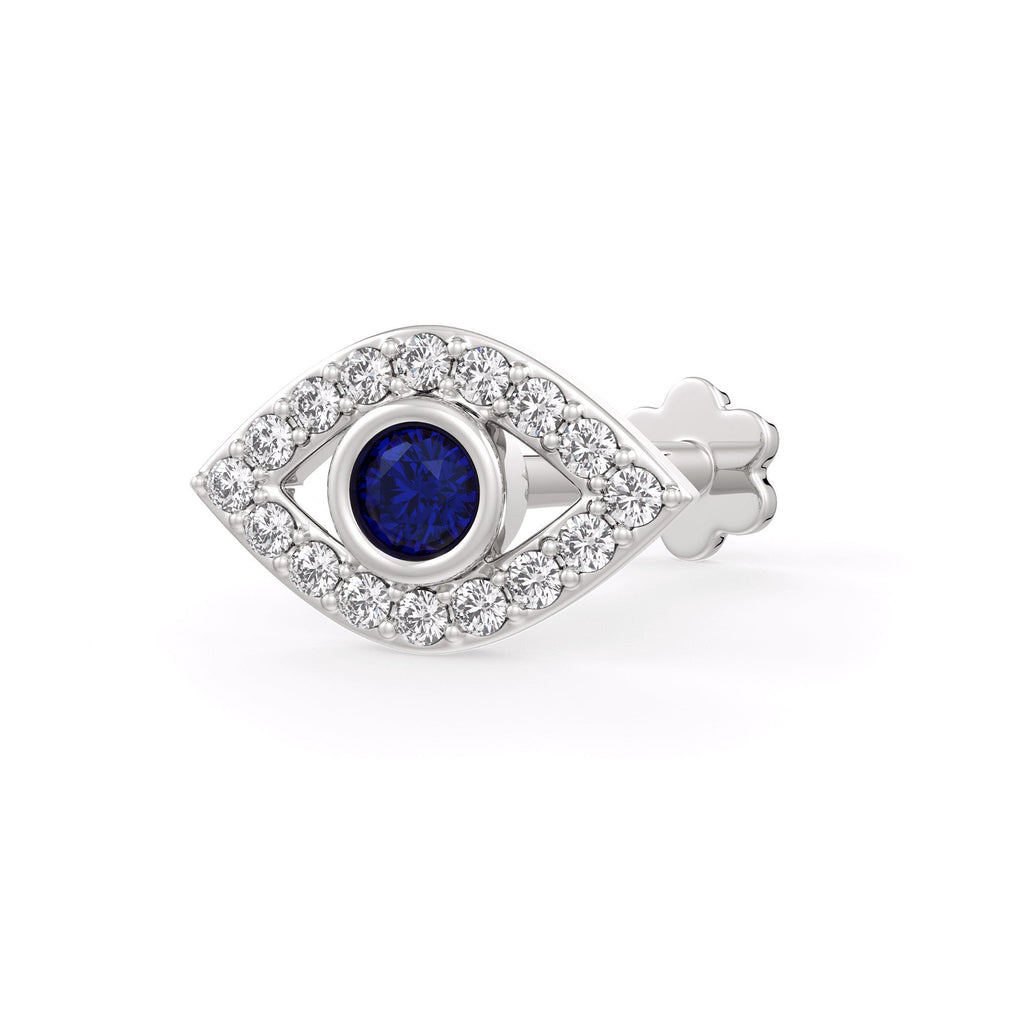 Sapphire diamond evil eye cartilage stud in 18ct white gold